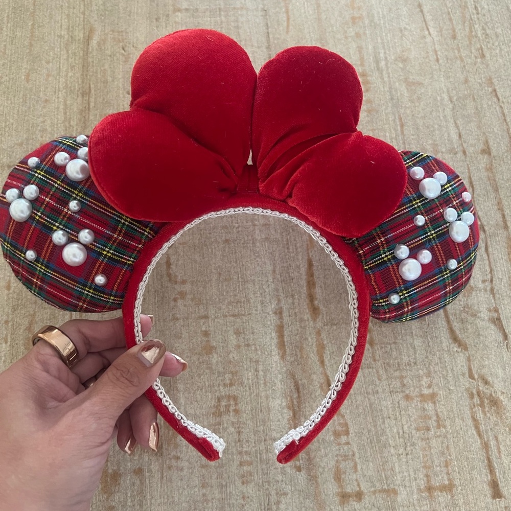Red Plaid Minnie Mouse Ears Headband